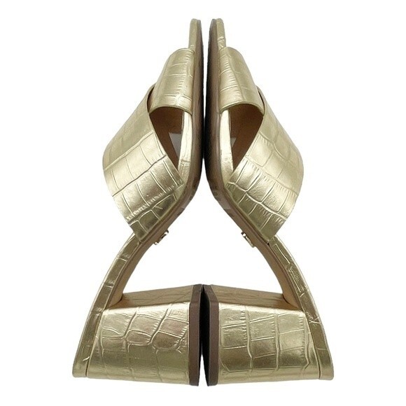Lulus Ybarra Metallic Gold Croc-Embossed Block Heel Leather Sandals Size 7.5 - Picture 10 of 16